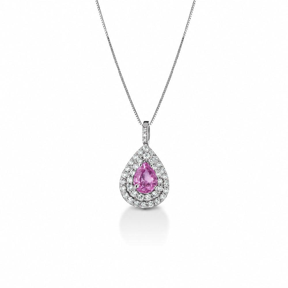 COLLANA IN ORO BIANCO 18KT CON DIAMANTI E ZAFFIRO ROSA