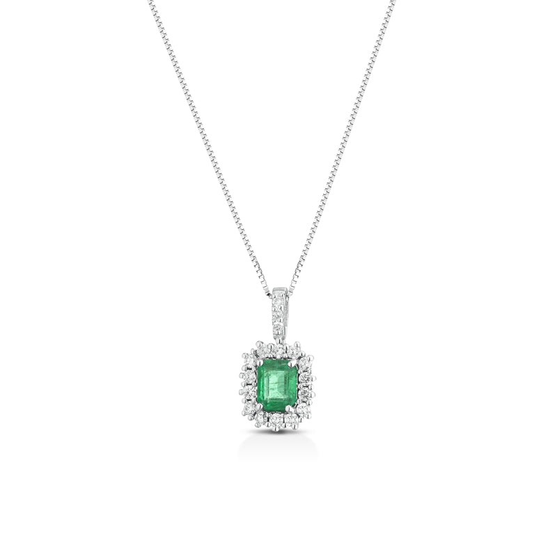 CIONDOLO IN ORO BIANCO 18KT CON DIAMANTI E SMERALDO