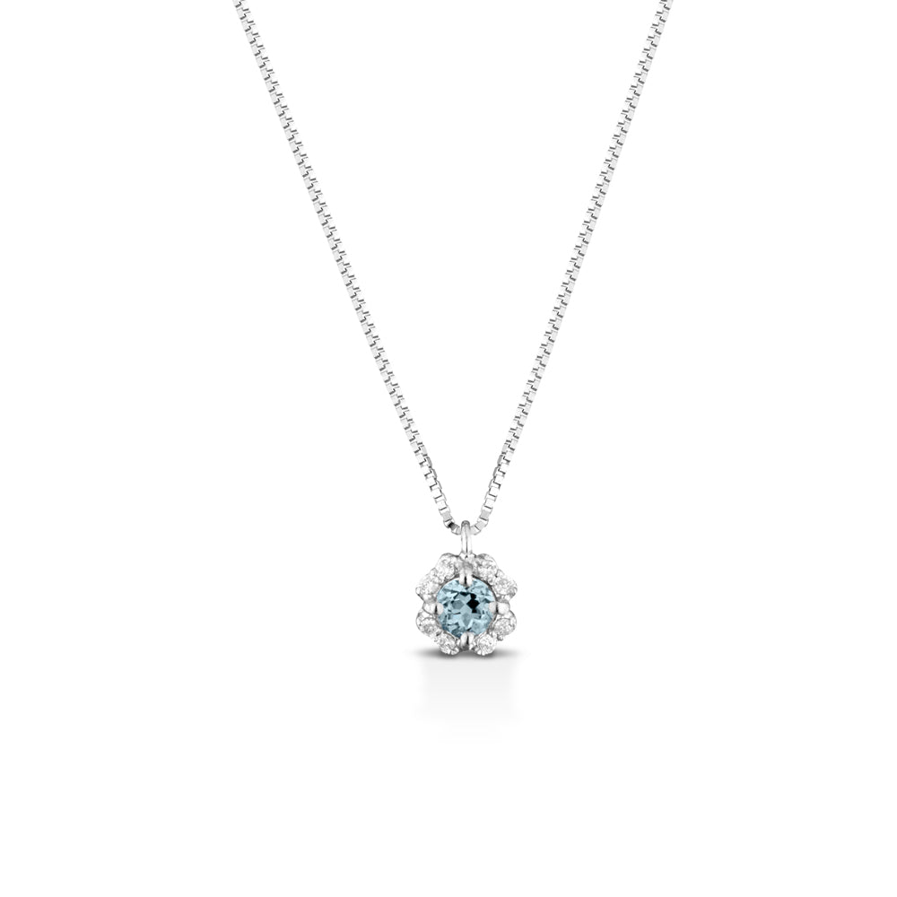 COLLANA IN ORO BIANCO 18 CARATI CON DIAMANTI E ACQUAMARINA