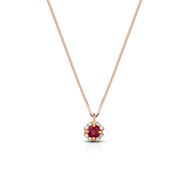 COLLANA IN ORO ROSA 18 CARATI CON DIAMANTI E RUBINO