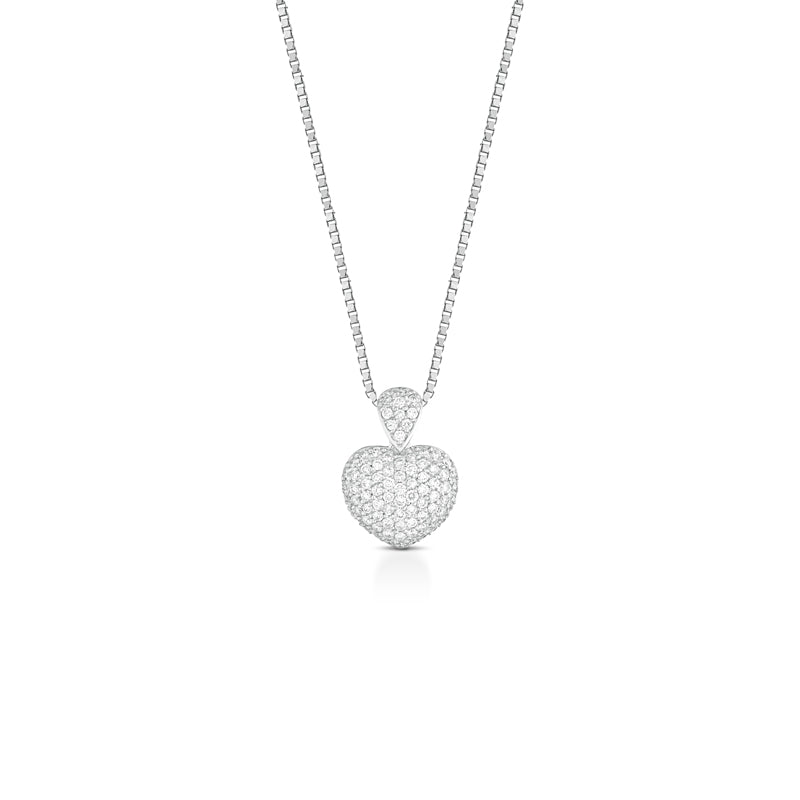 COLLANA CON CUORE IN ORO BIANCO 18 CARATI E DIAMANTI