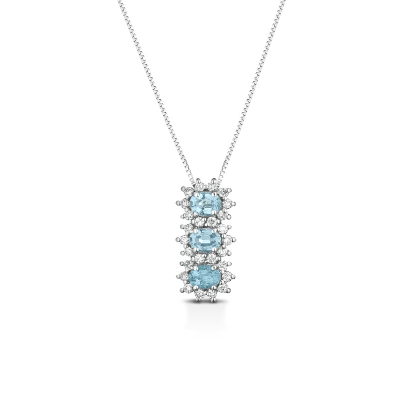 COLLANA TRILOGY IN ORO BIANCO 18KT DIAMANTI E ACQUAMARINA