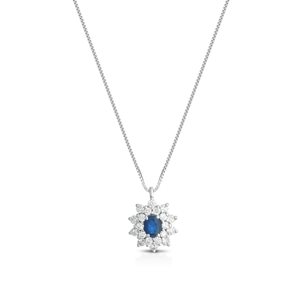COLLANA IN ORO BIANCO 18KT CON DIAMANTI E ZAFFIRO