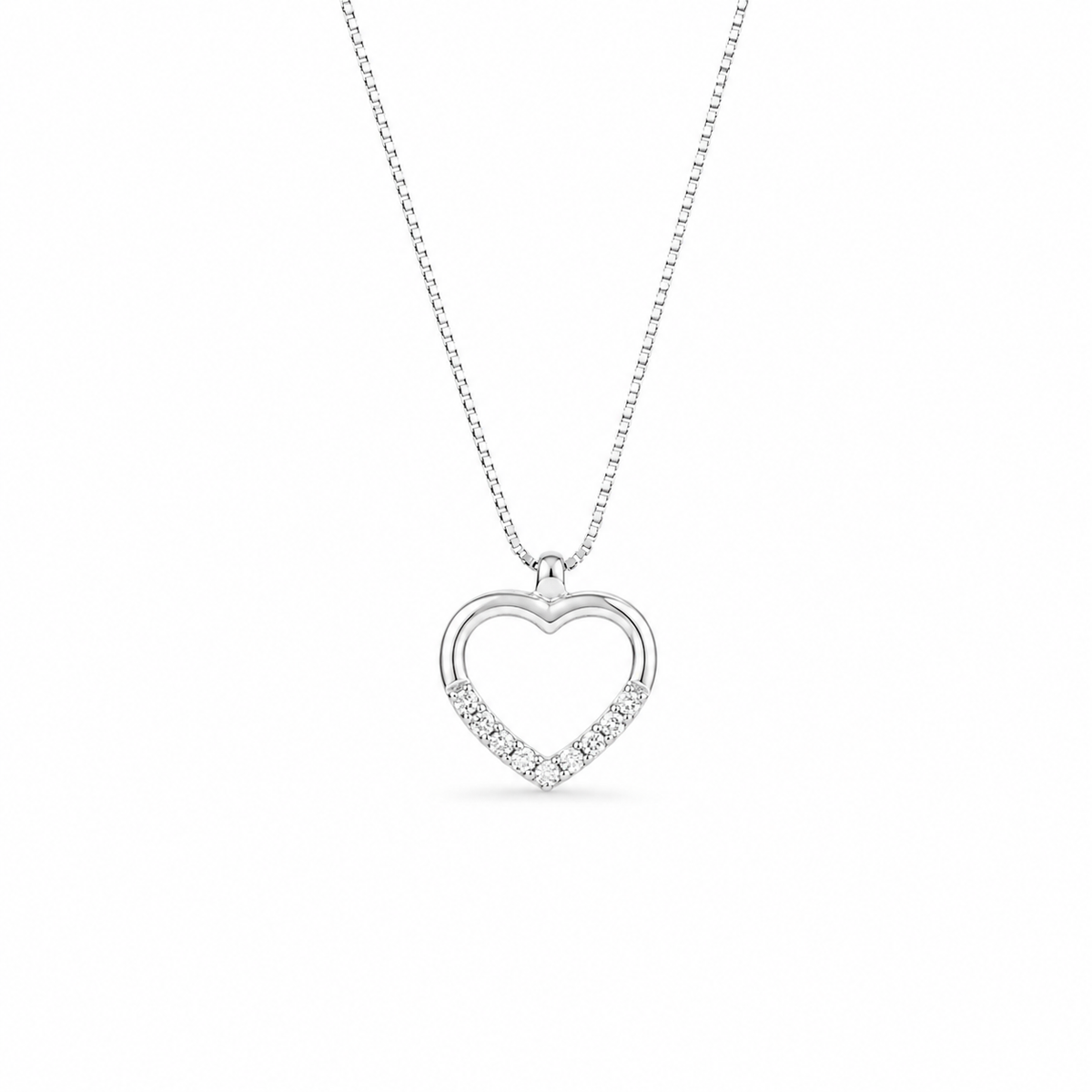 COLLANA CON CUORE IN ORO BIANCO 18 CARATI E DIAMANTI