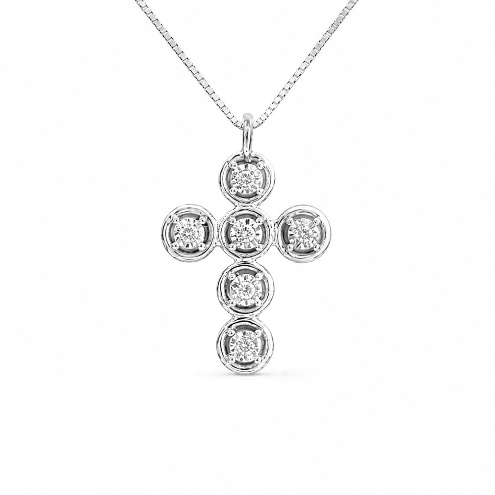 COLLANA CON CROCE UNISEX IN ORO BIANCO 18 CARATI E DIAMANTI