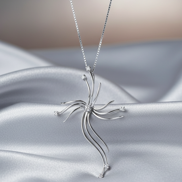 COLLANA CON CROCE IN ORO BIANCO 18 CARATI E DIAMANTI