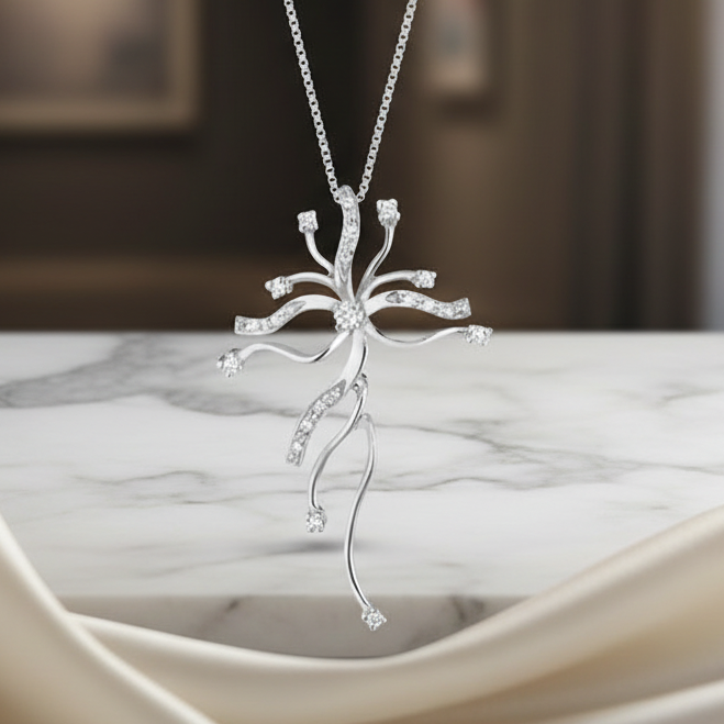 COLLANA CON CROCE IN ORO BIANCO 18 CARATI E DIAMANTI