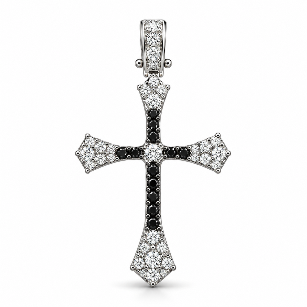 CROCE DA UOMO IN ORO BIANCO 18KT DIAMANTI BIANCHI E NERI
