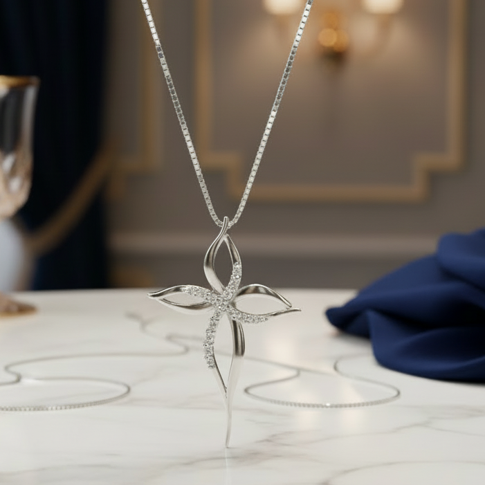 CIONDOLO CROCE DA DONNA IN ORO BIANCO 18 CARATI E DIAMANTI