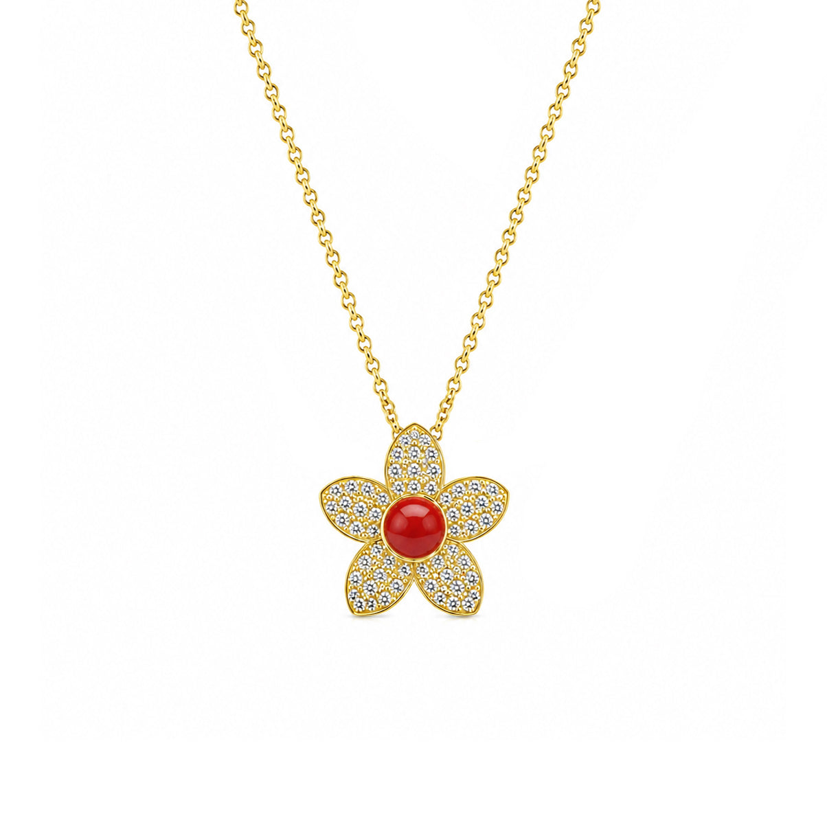 COLLANA FIORE CON PERLA E ZIRCONI PAVÉ DORATA IN ARGENTO 925