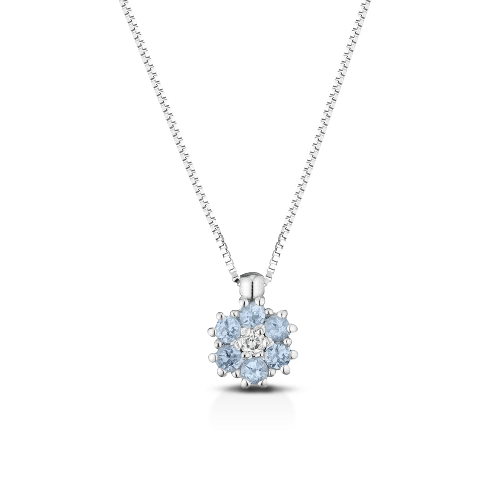 CIONDOLO IN ORO BIANCO 18KT CON DIAMANTI E ACQUAMARINA