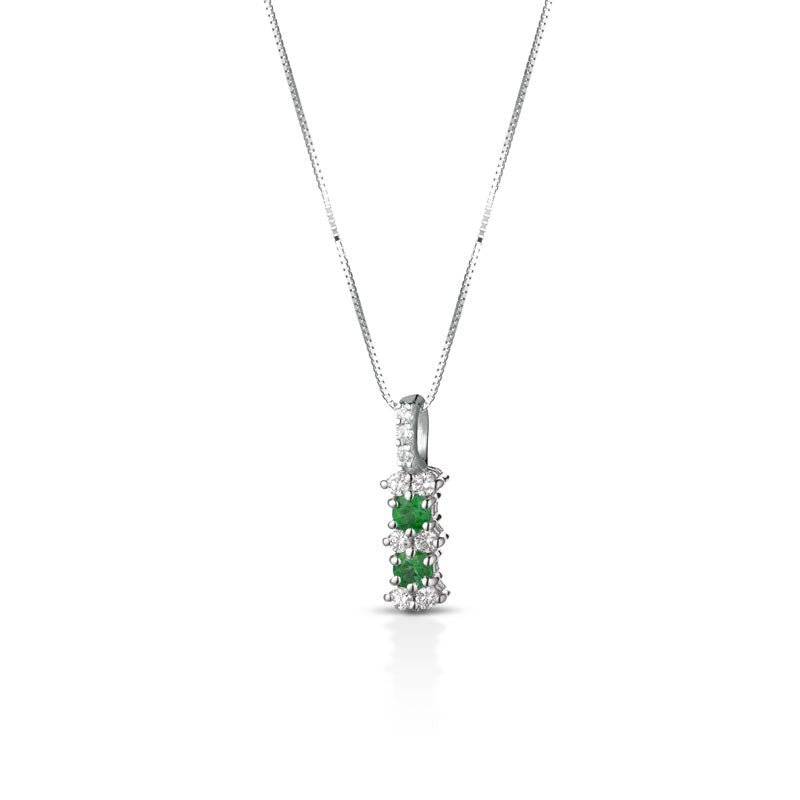 COLLANA BILOGY IN ORO BIANCO 18KT CON DIAMANTI E SMERALDI