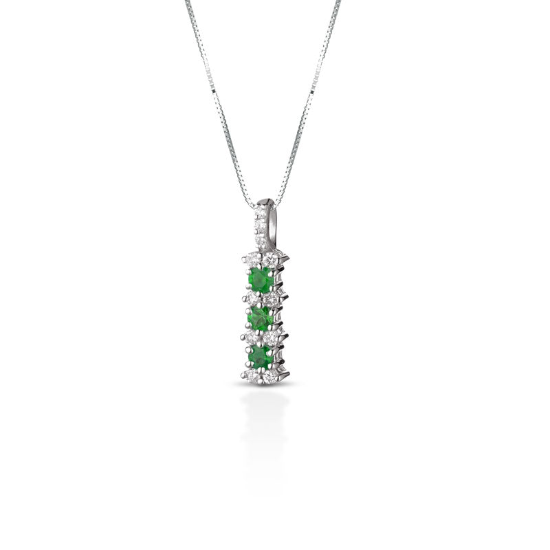 COLLANA TRILOGY IN ORO BIANCO 18KT CON DIAMANTI E SMERALDI