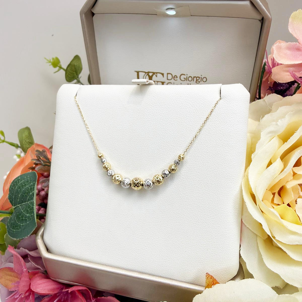Collana con sfere diamantate bicolore in oro 18KT (750)