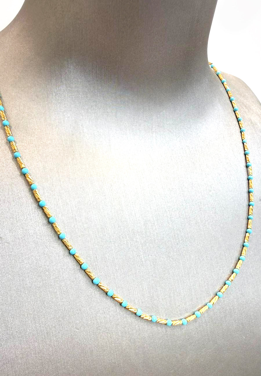 Collana unisex con sfere turchesi in oro giallo 18KT (750)