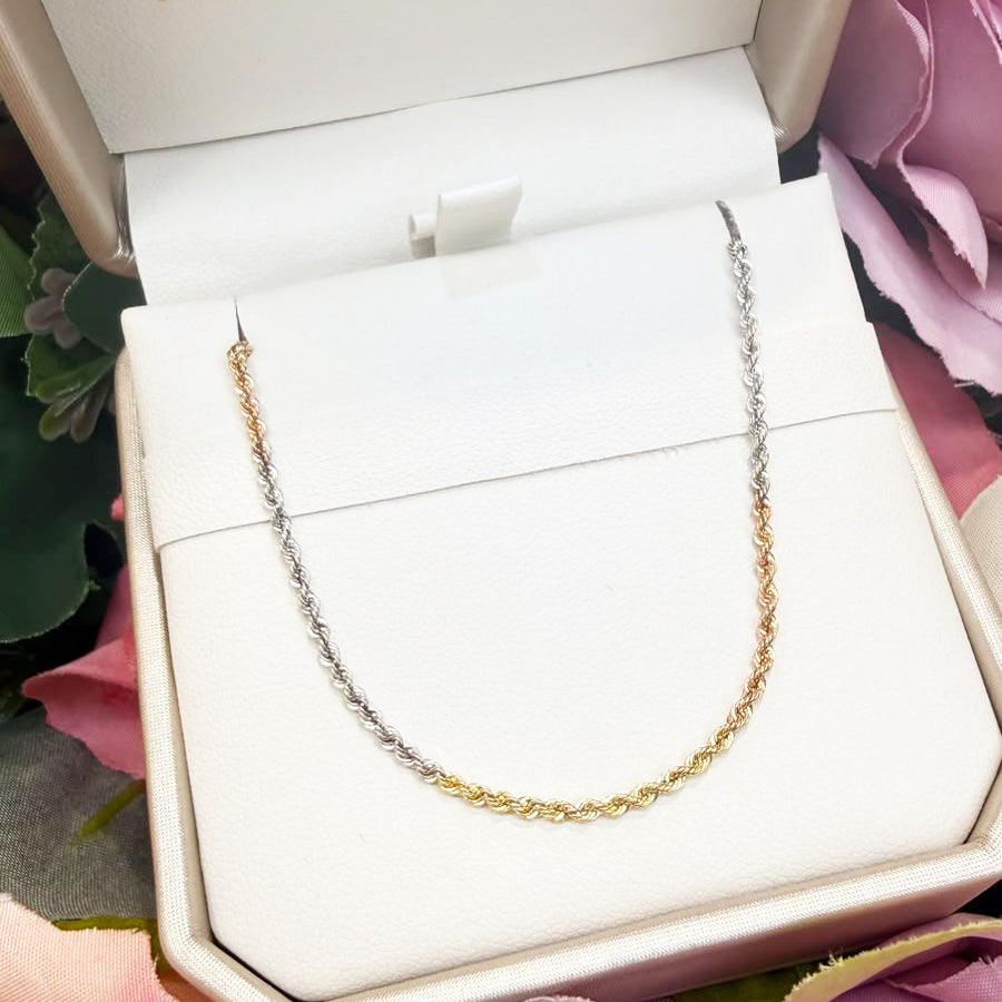 Collana a maglia torchon tricolore in oro 18 KT (750)