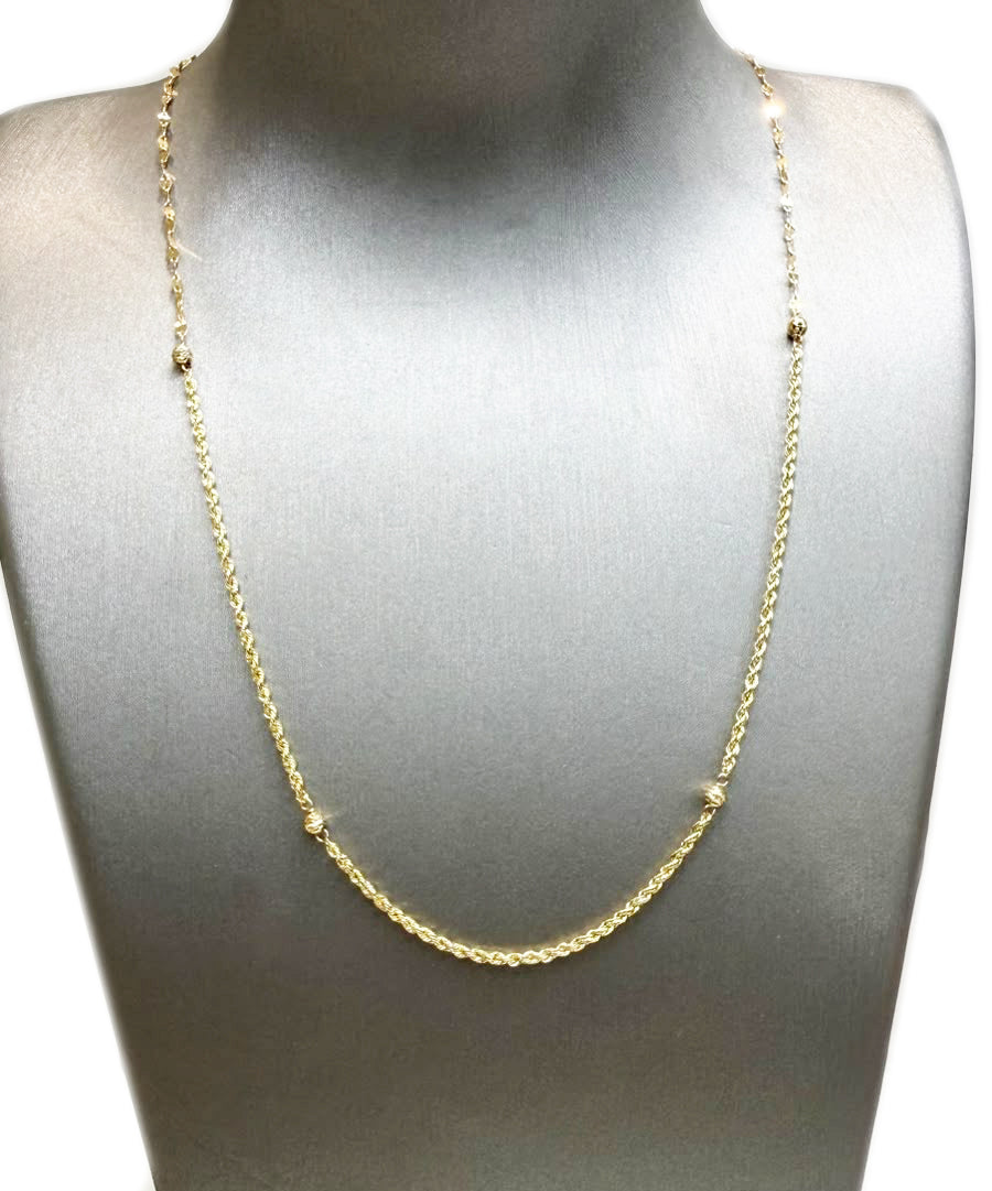 Collana torchon con sfere diamantate in oro giallo 18 KT (750)