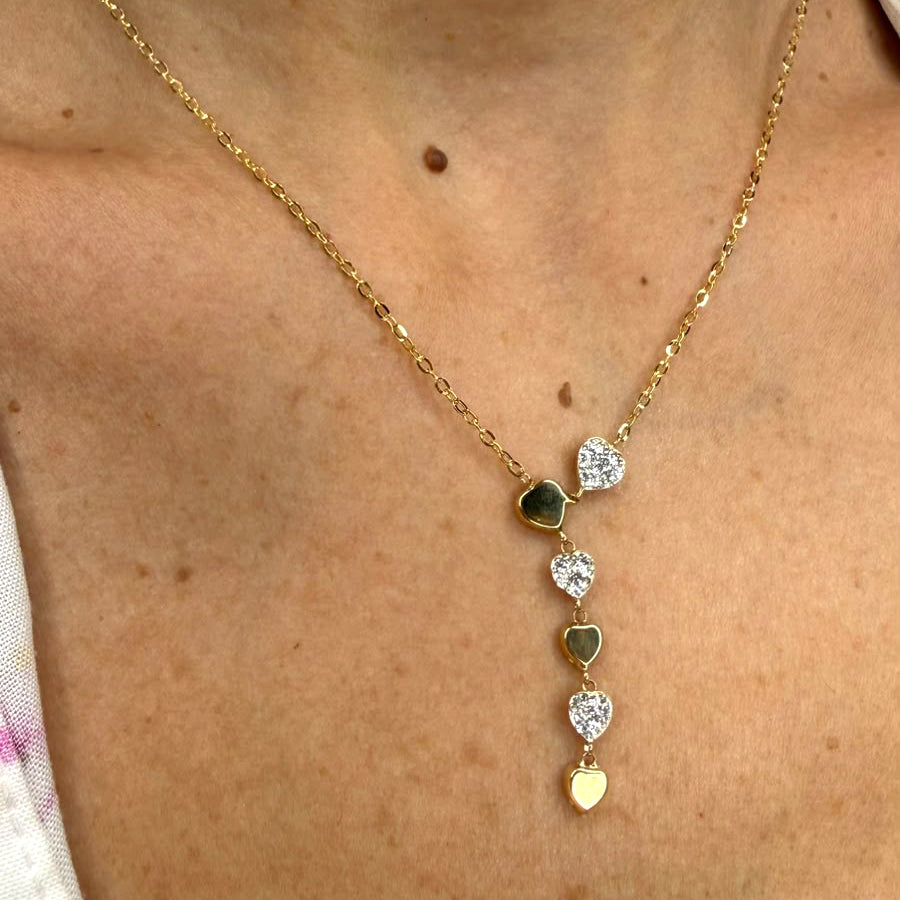 Collana con cuori e zirconi in oro giallo 18 KT (750)