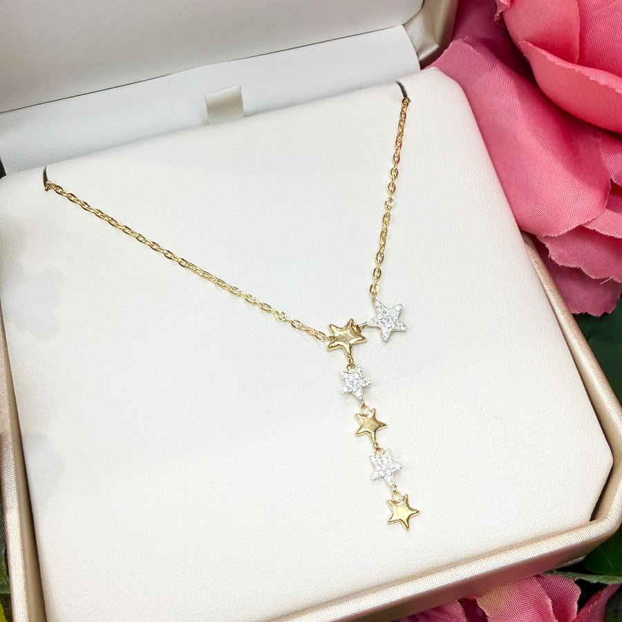Collana con stelle e zirconi in oro giallo 18 KT (750)