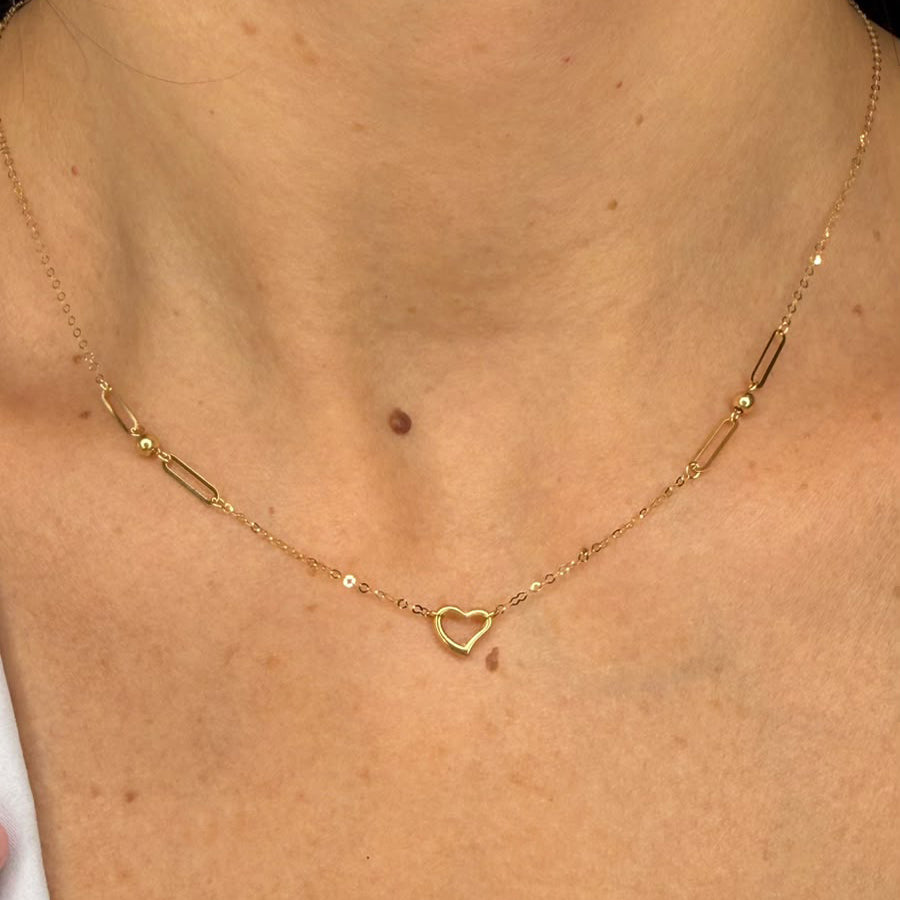Collana con cuore e maglie geometriche in oro giallo 18 KT (750)