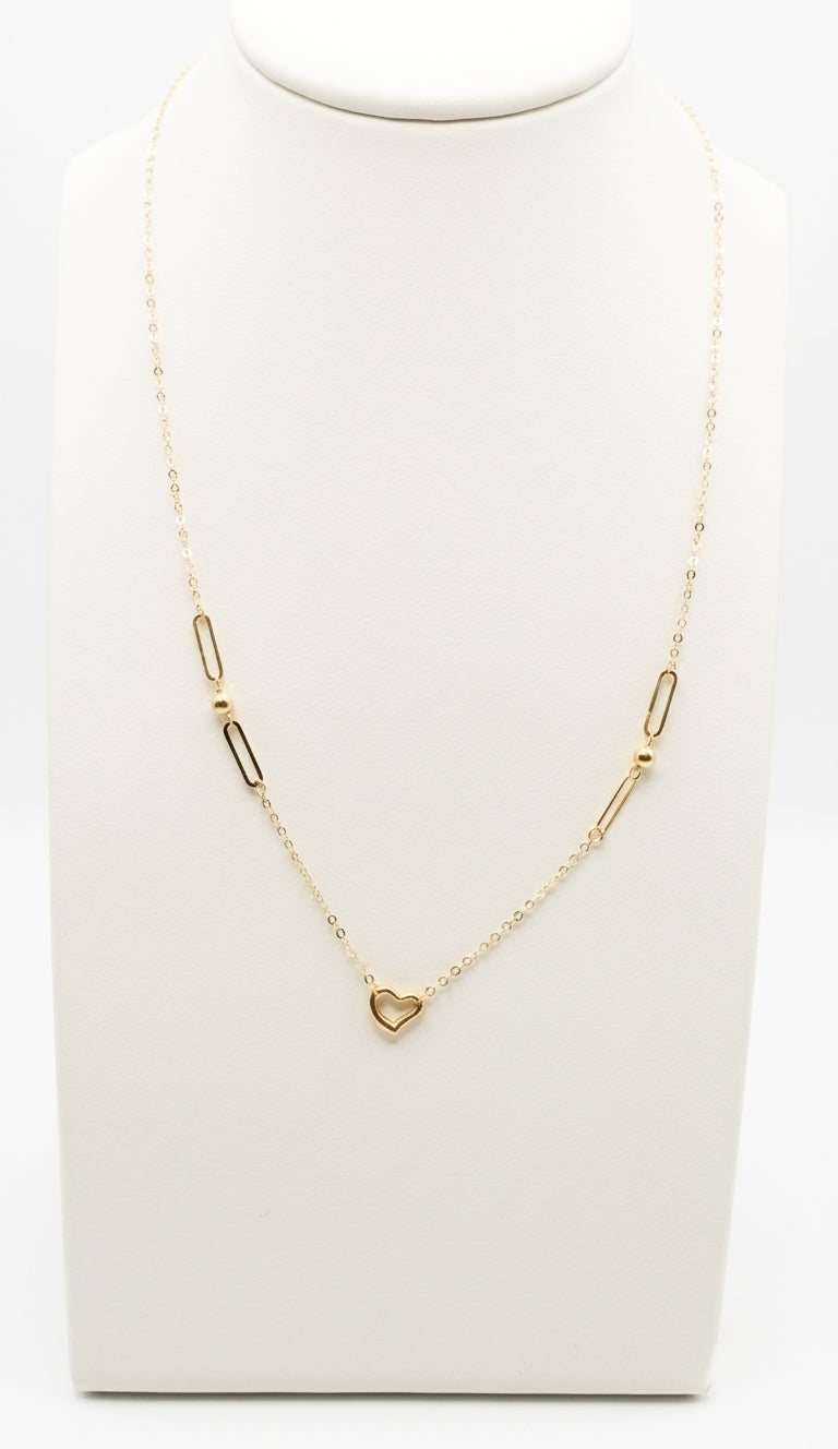 Collana con cuore e maglie geometriche in oro giallo 18 KT (750)