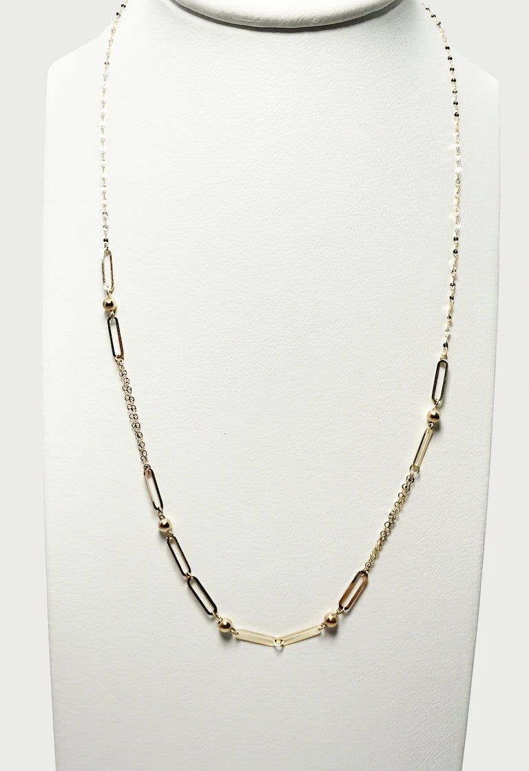 Collana con maglie geometriche e sfere in oro giallo 18 KT (750)