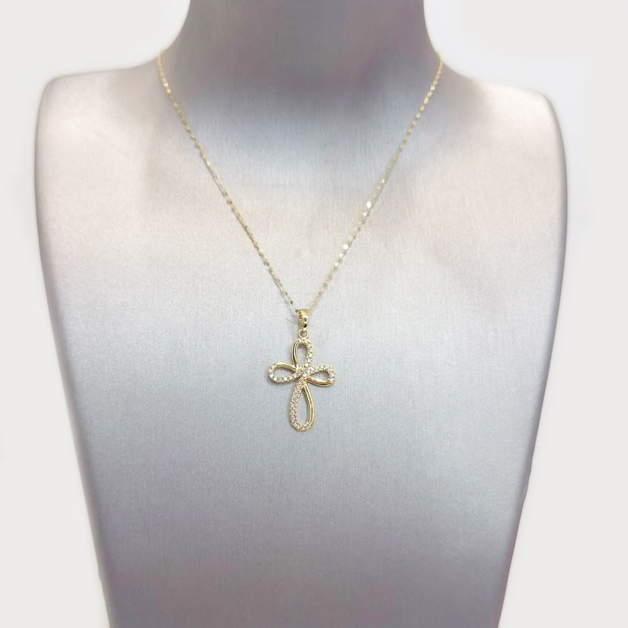 Collana con Croce in Oro Giallo 18 KT e Zirconi