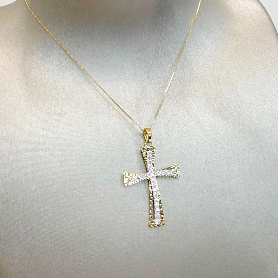 Collana con Croce in Oro Giallo 18 KT e Zirconi