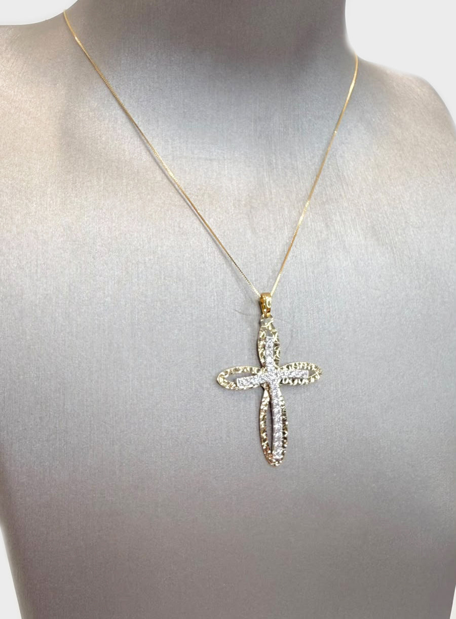 Collana con Croce in Oro Giallo 18 KT con Zirconi