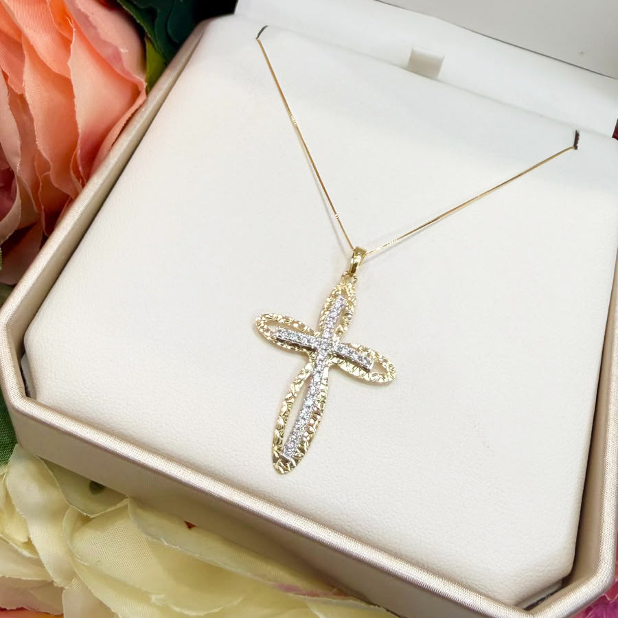 Collana con Croce in Oro Giallo 18 KT con Zirconi