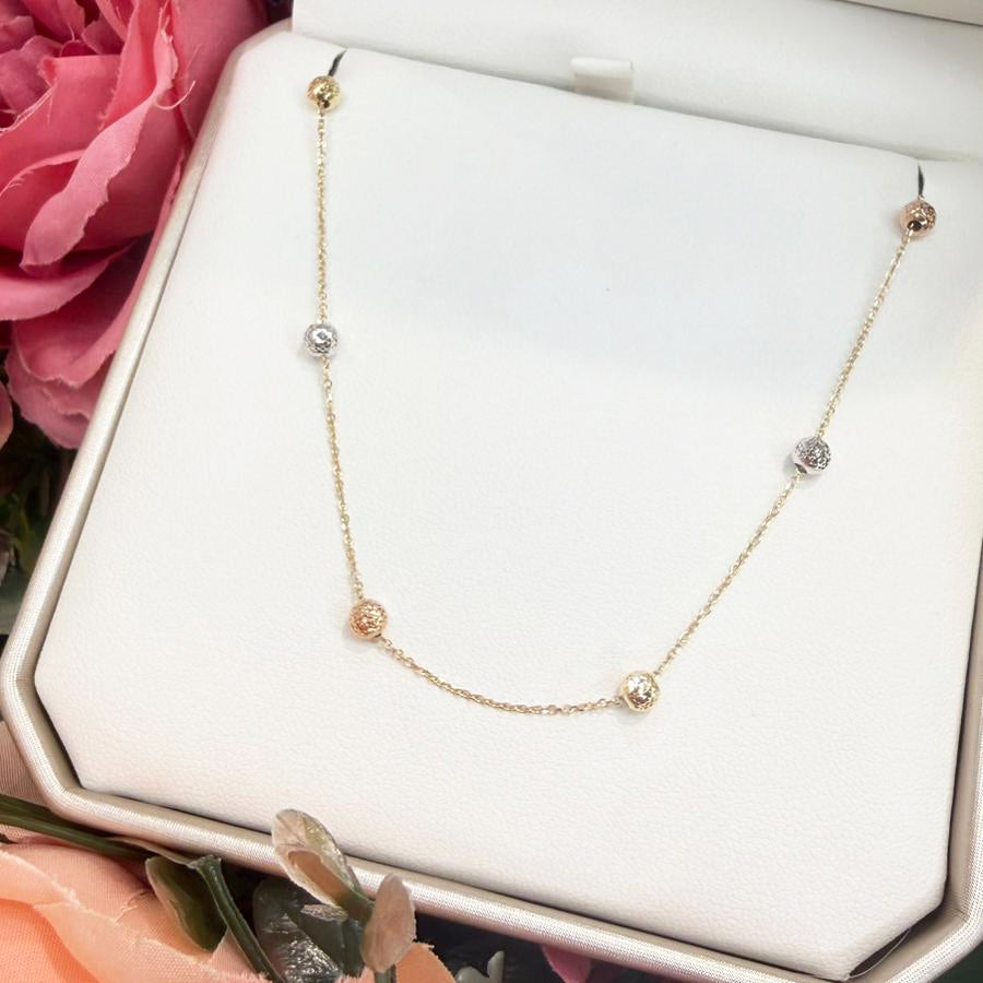 Collana con Sfere Tricolore Lavorate in Oro 18 KT