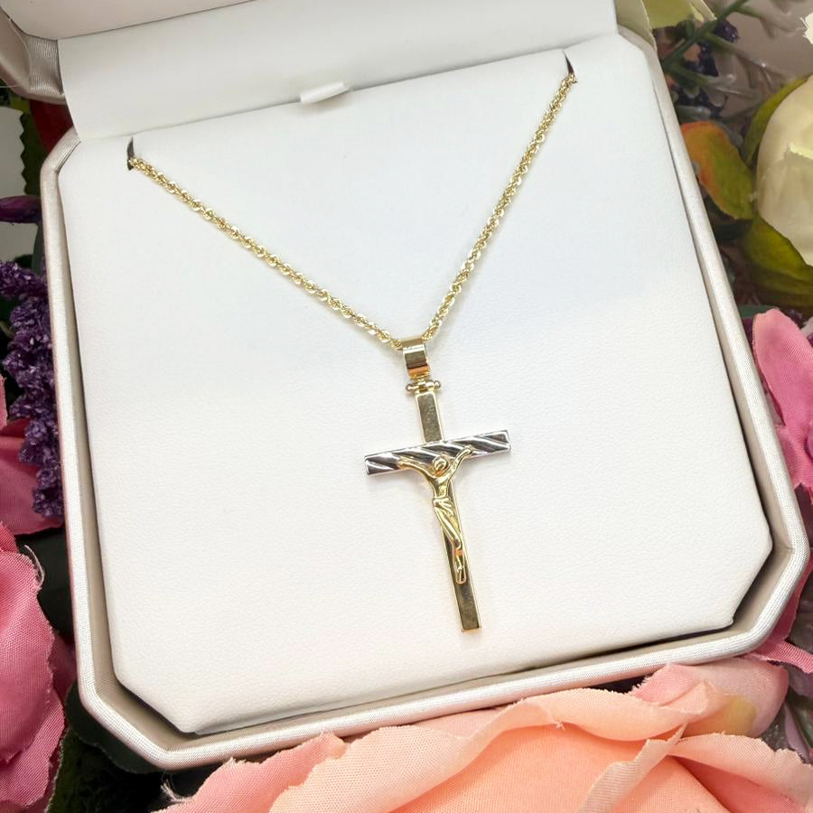 Collana da Uomo con Crocifisso Bicolore in Oro 18 KT