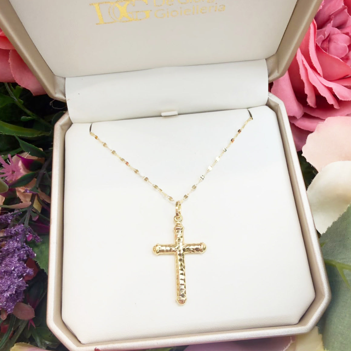 Collana Uomo con Croce Diamantata in Oro Giallo 18 KT (750)