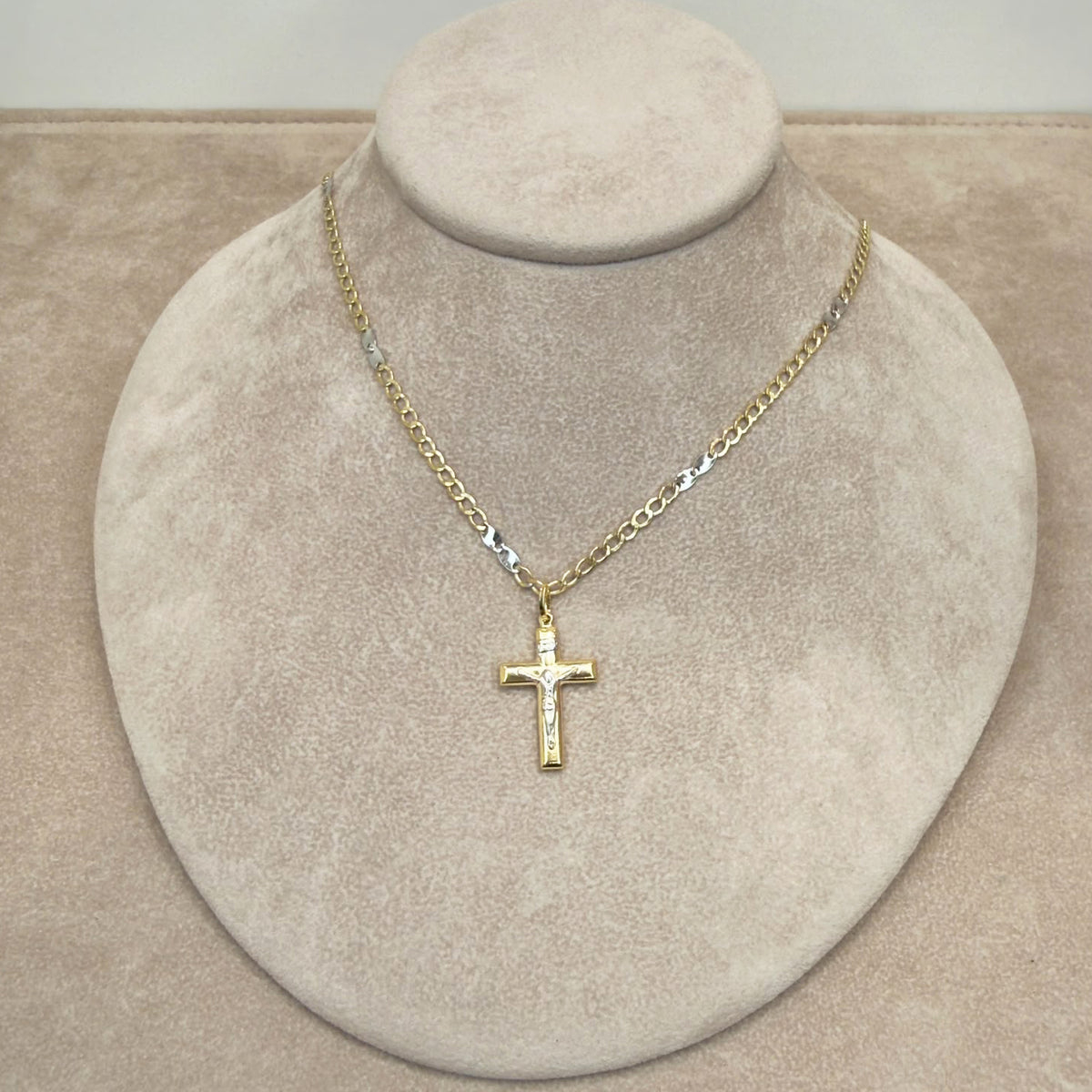 COLLANA UOMO CON CROCIFISSO BICOLORE IN ORO 18 KT (750)