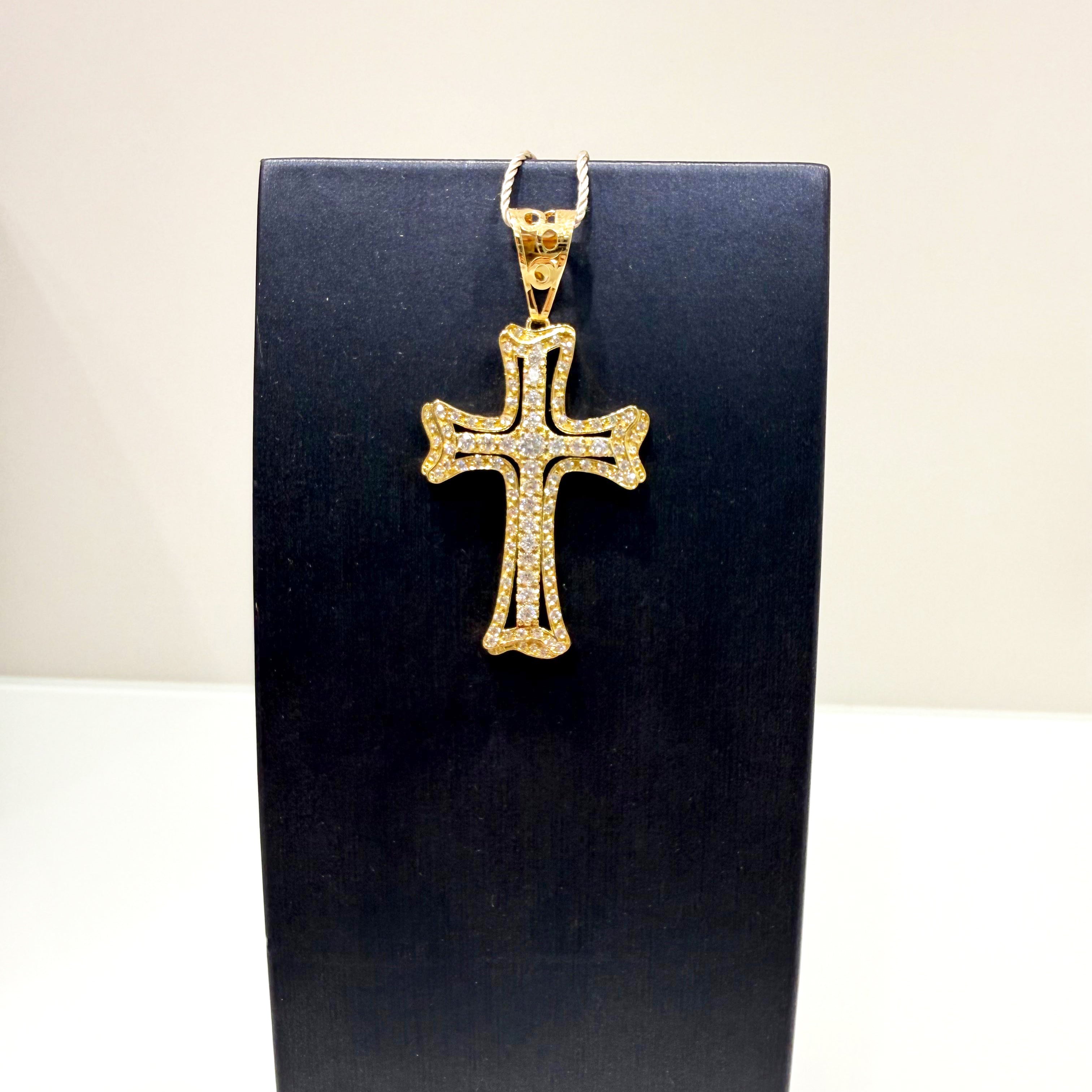 Ciondolo croce grande con pavé di zirconi in oro giallo 18KT (750) – Made in Italy