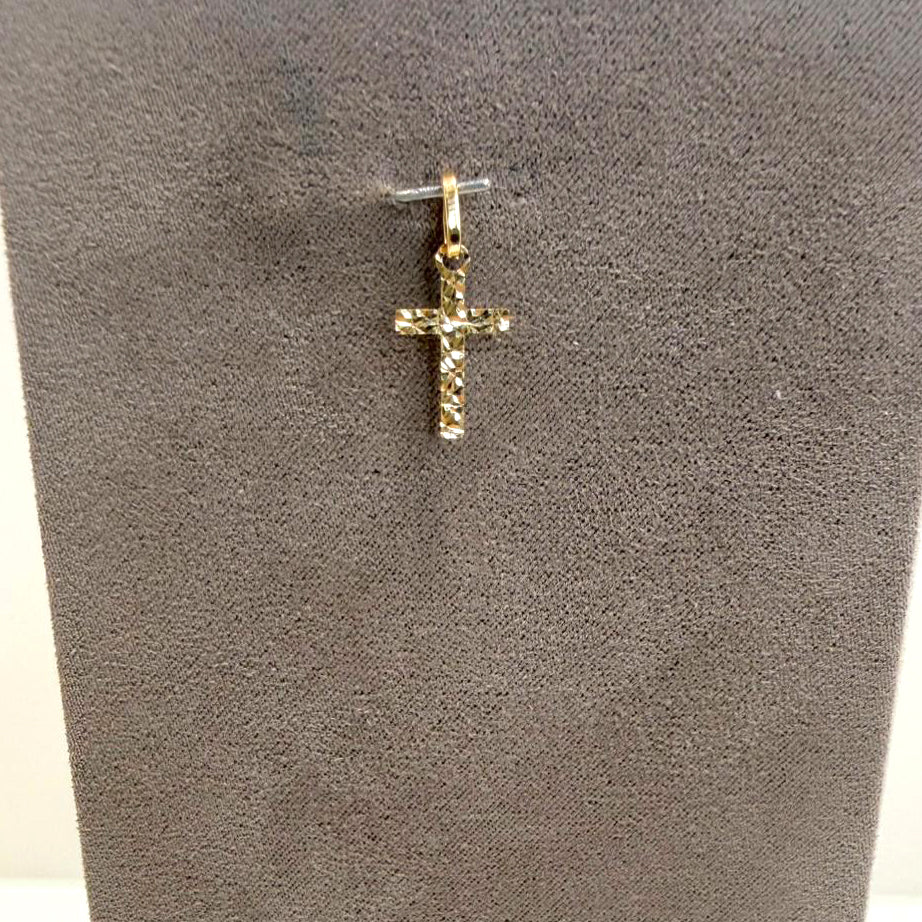 Ciondolo croce unisex in oro giallo 18 Kt (750) con lavorazione diamantata
