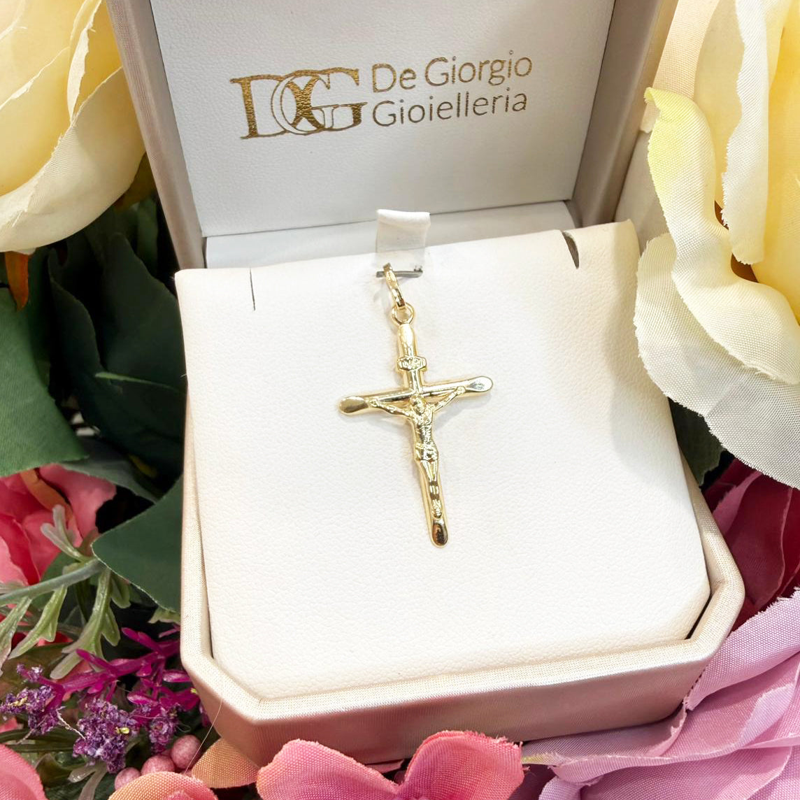 Ciondolo croce con Cristo da uomo in oro giallo 18 Kt (750)