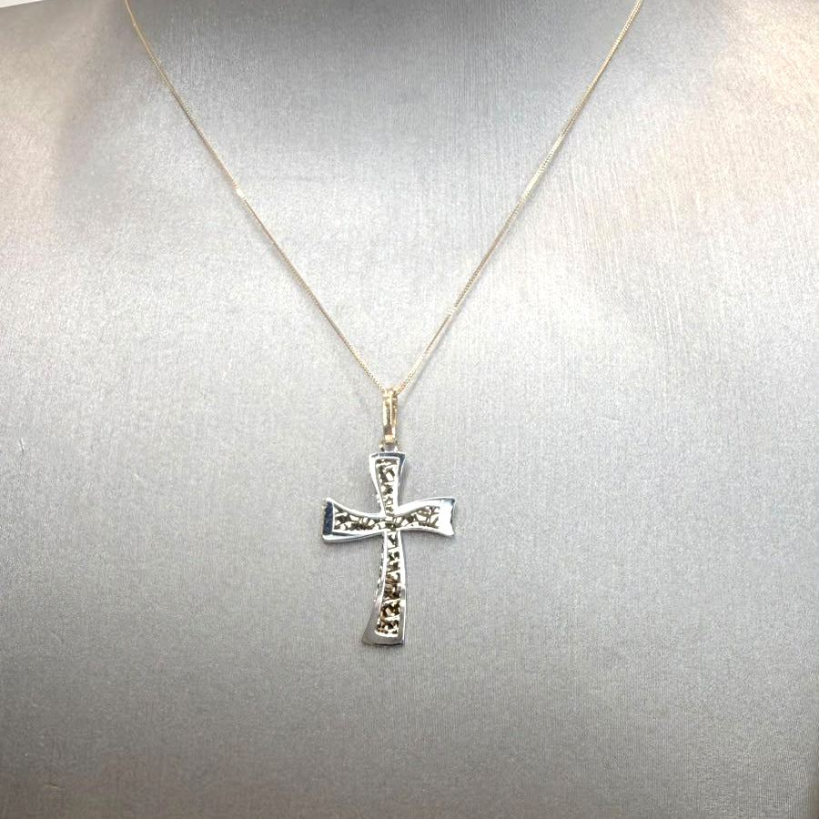 Croce bicolore diamantata in oro giallo 18 KT (750)