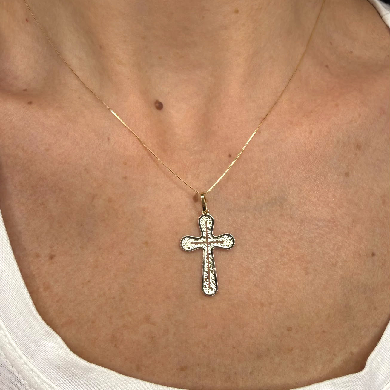 Croce bicolore diamantata in oro giallo e oro bianco 18 KT (750)