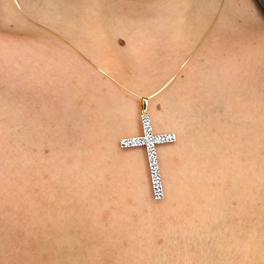 Ciondolo Croce zirconata in oro giallo 18 KT (750)