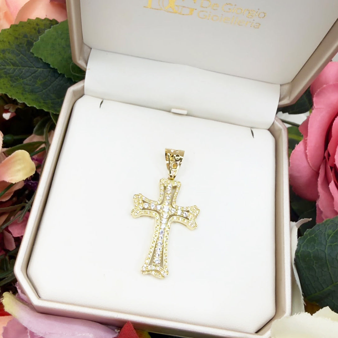 PENDENTE CROCE UOMO IN ORO GIALLO 18 KT (750) CON ZIRCONI