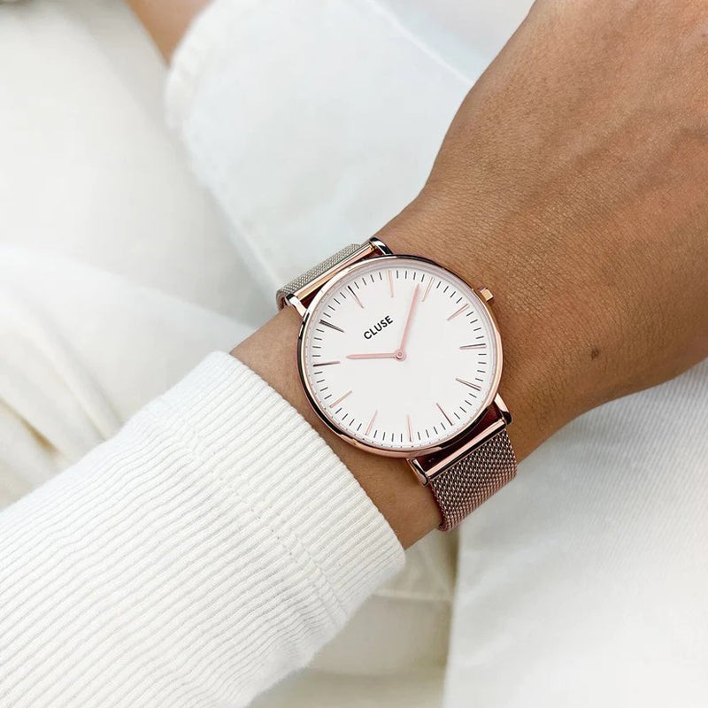 CLUSE BOHO CHIC MESH WATCH WHITE - ROSE GOLD |38MM|