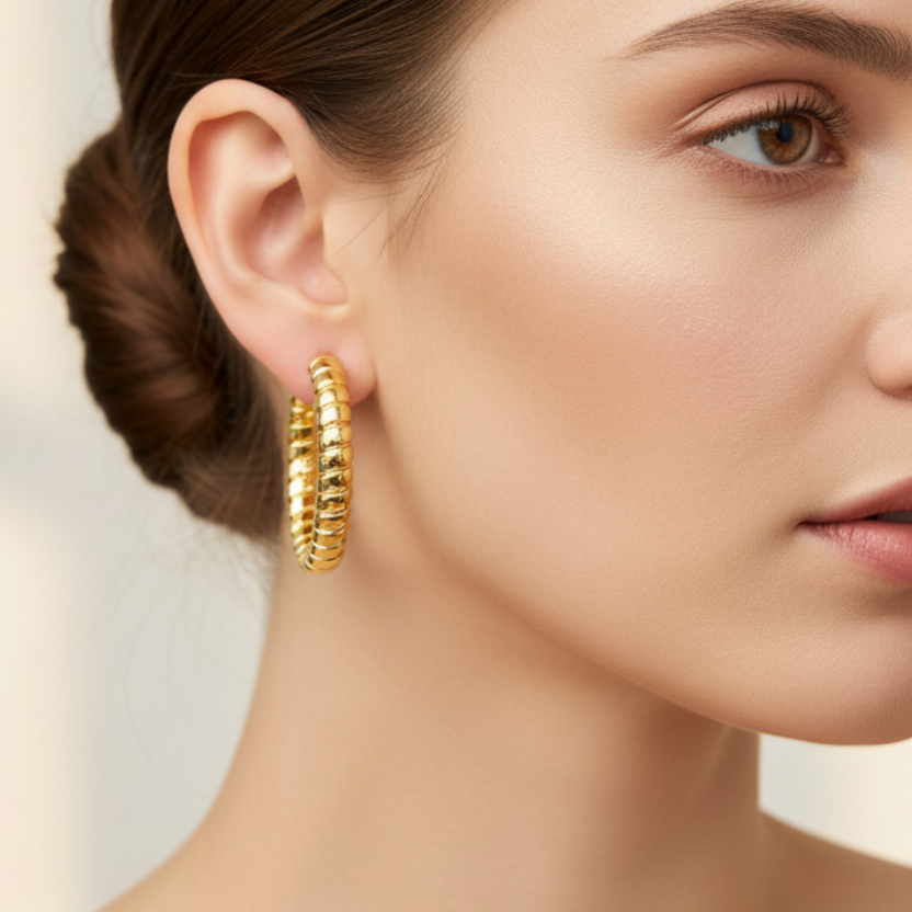 Orecchini a cerchio bombati in oro giallo 18KT (750) – Made in Italy