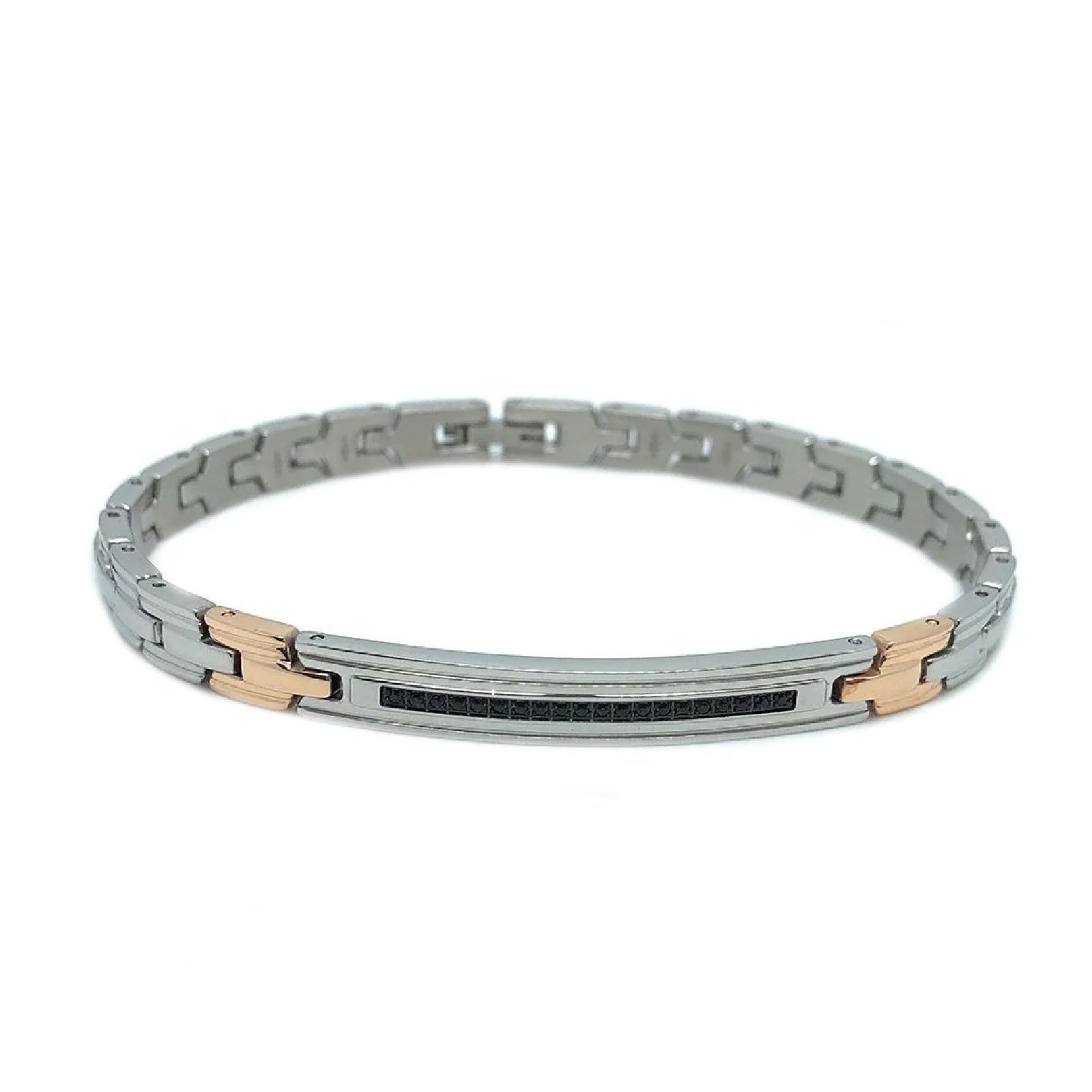 ZANCAN TWO-TONE STEEL BRACELET WITH BLACK SPINELS