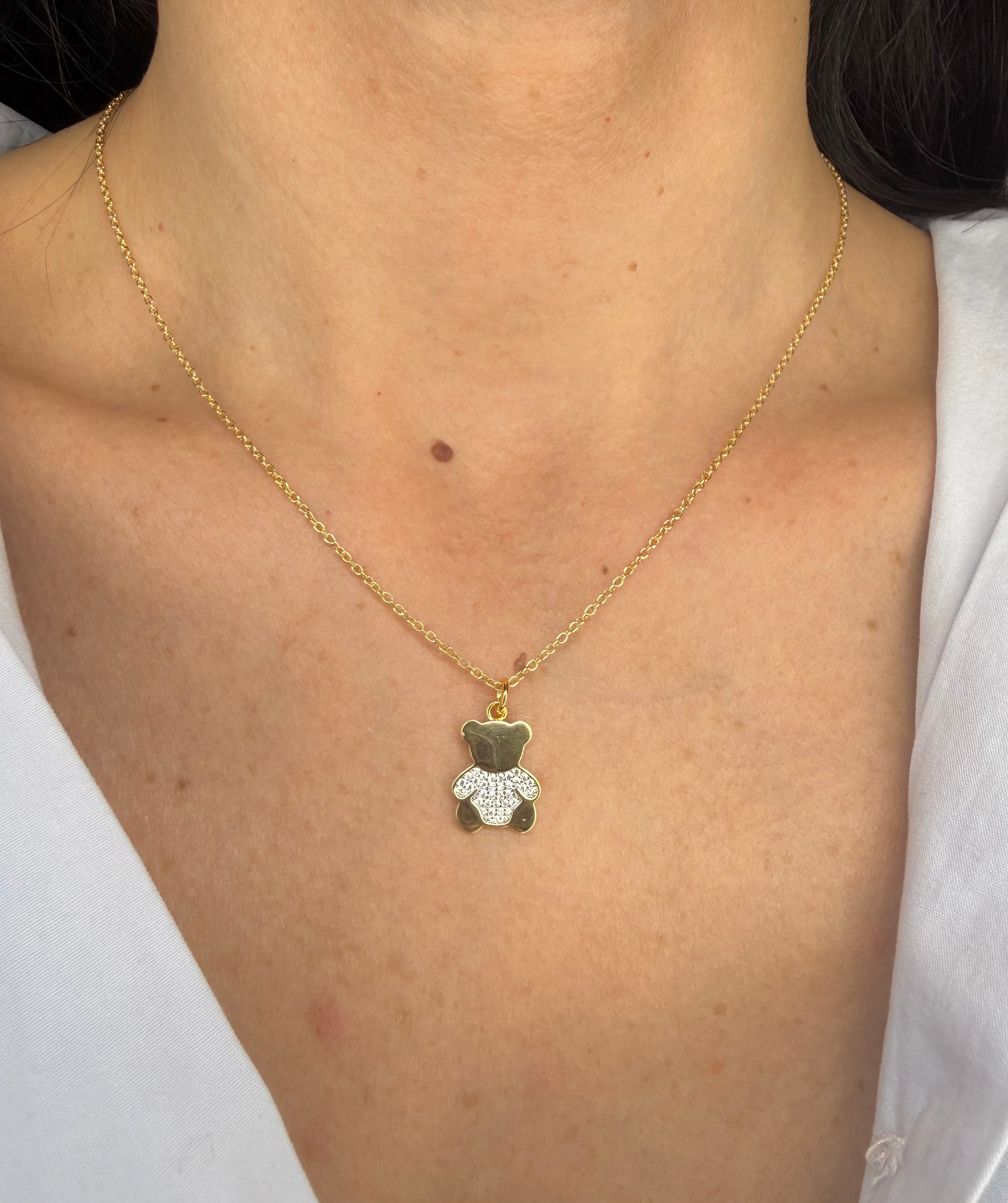 COLLANA ORSETTO CON ZIRCONI PAVÉ DORATA IN ARGENTO 925