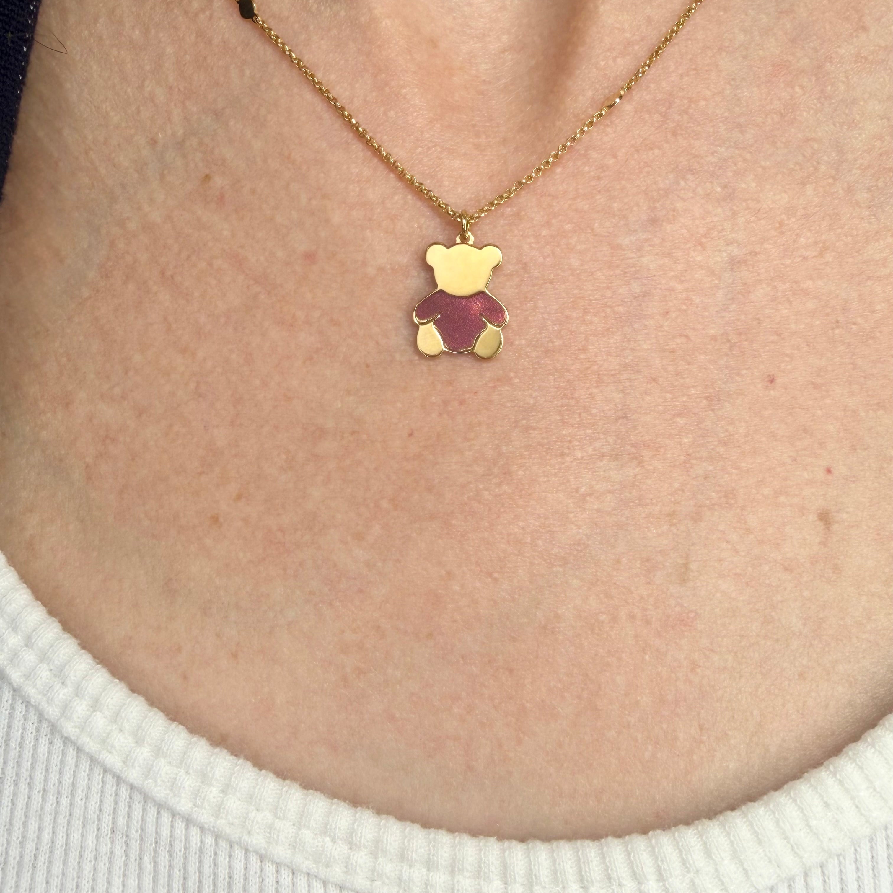 COLLANA ORSETTO IN ARGENTO GOLD E SMALTO ROSSO