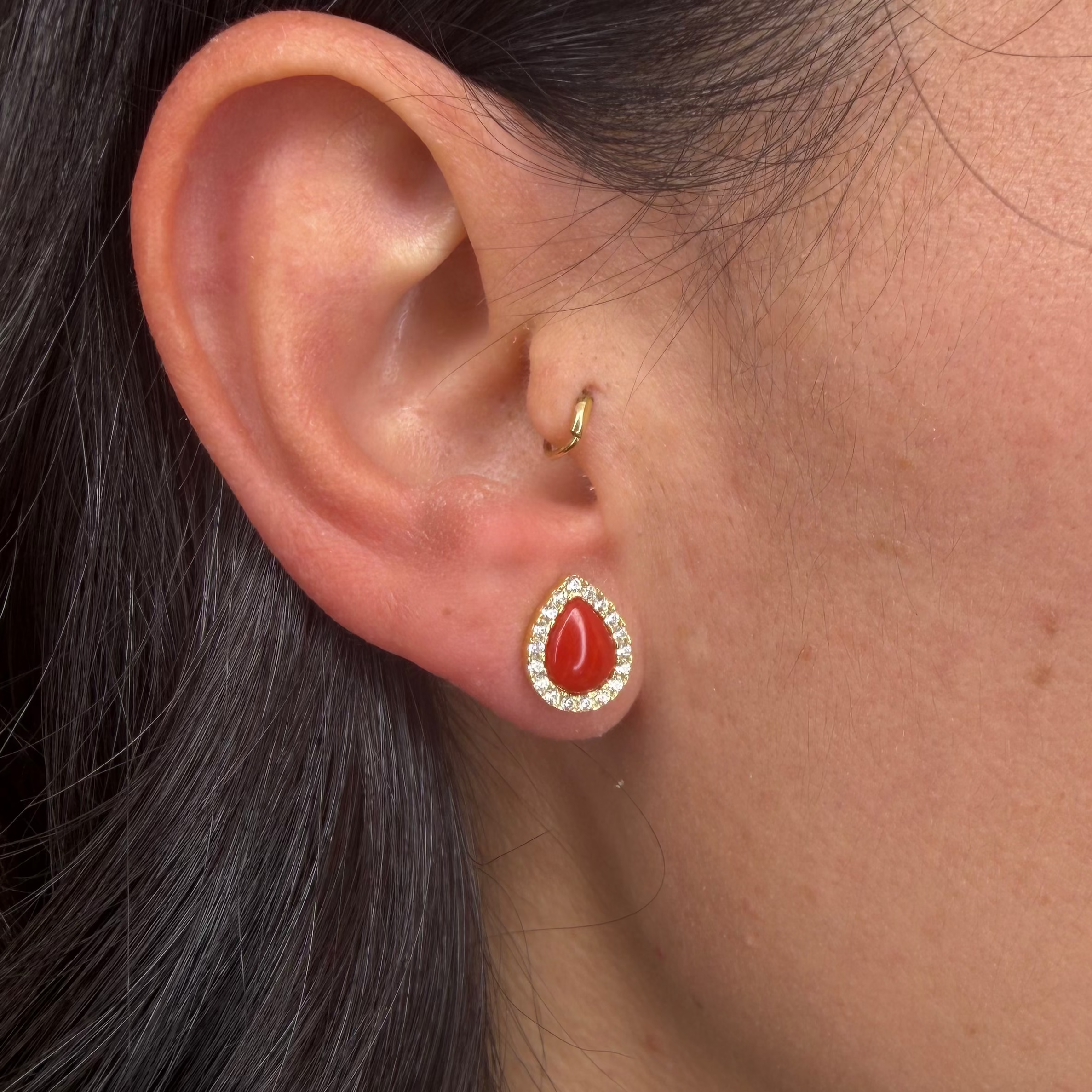 ORECCHINI GOCCIA IN ARGENTO GOLD ZIRCONI E CORALLO NATURALE