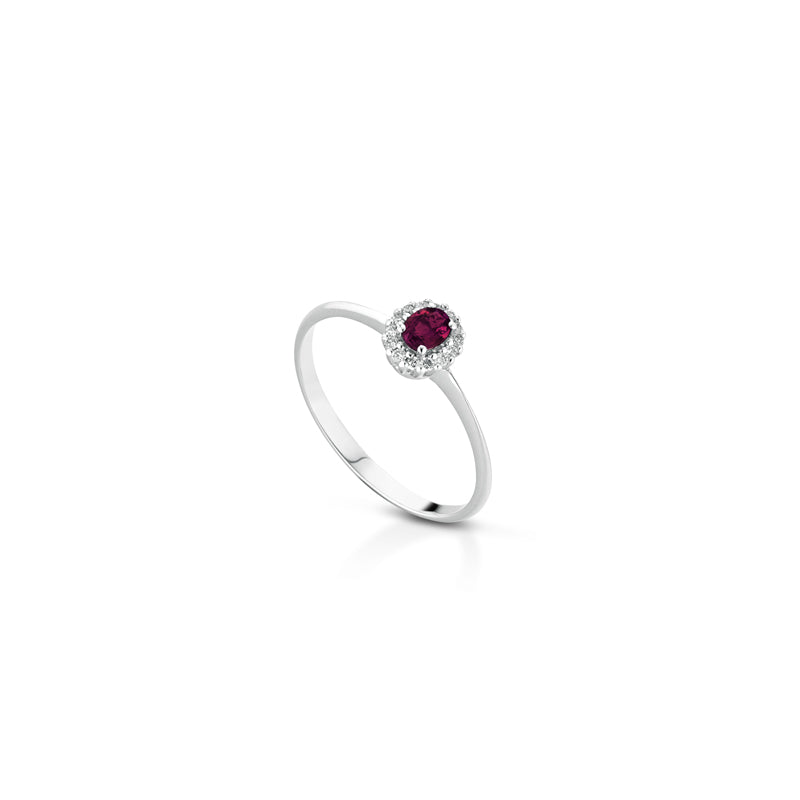 ANELLO IN ORO BIANCO 18 CARATI CON DIAMANTI E RUBINO