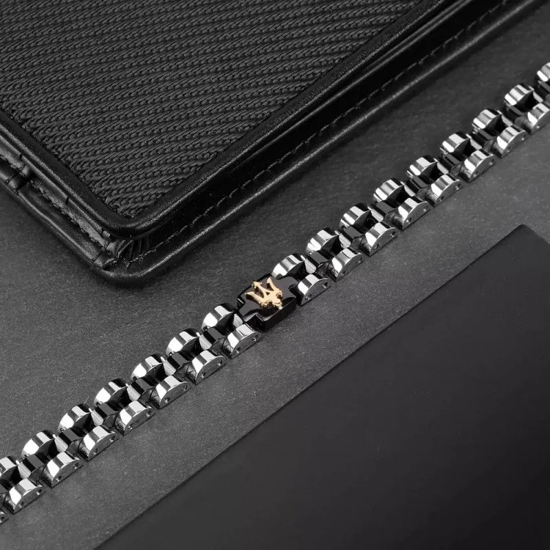 MASERATI MEN'S BRACELET IN SILVER AND BLACK