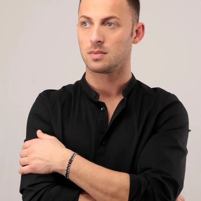 MASERATI MEN'S BRACELET IN SILVER AND BLACK